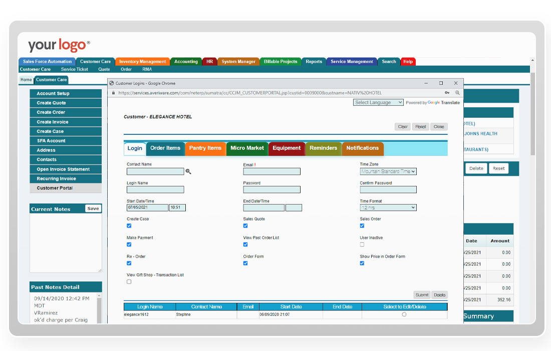 Averiware CRM Dashboard and Sales Activities