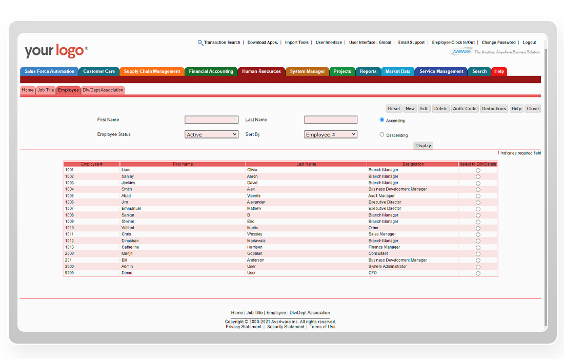 Averiware HRMS Dashboard